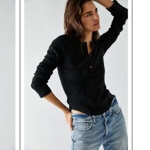 Free People ❤️ BLACK  Henley Long Sleeve -NWT